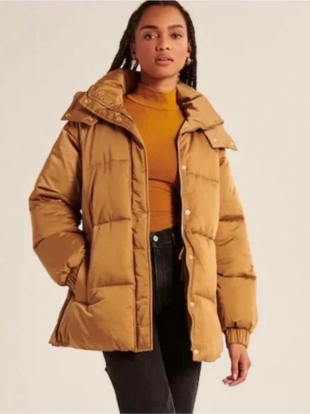 Abercrombie & Fitch Ultra Mid Puffer Jacket S Gold Hooded Après Ski Y2K Gorpcore